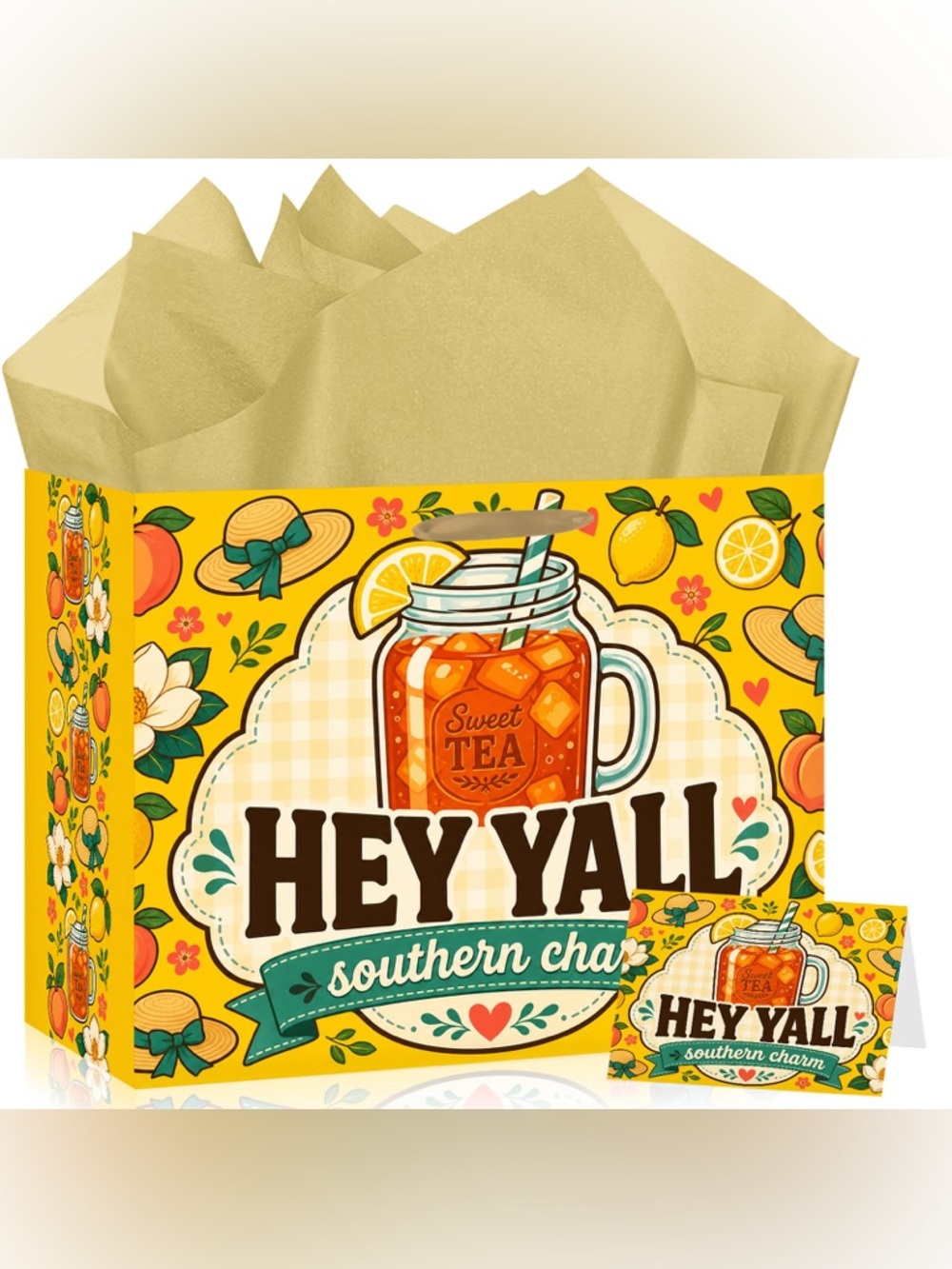 NWT Hey Y’all Southern Charm Gift Bag Set Sweet Tea Card & Tissue